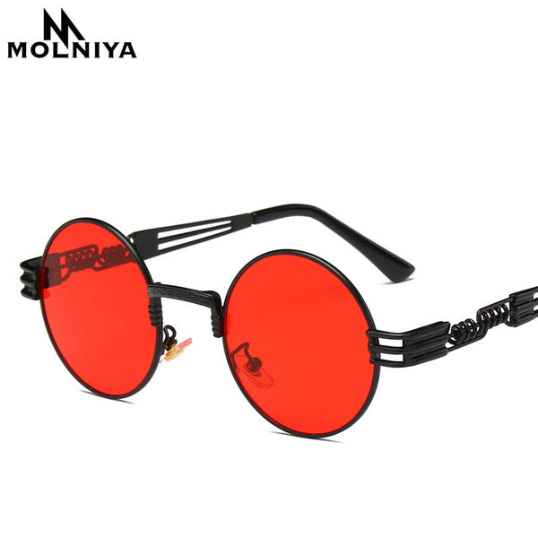 Steampunk Sunglasses Luxury Men Round Sun glass Coating Glasses Metal Vintage Retro Lentes  of Male 16 colors
